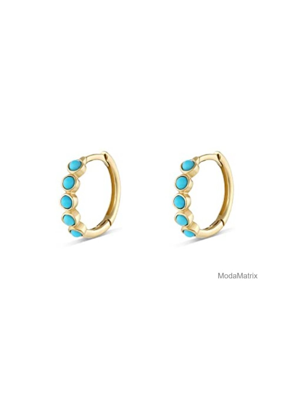 Dainty Turquoise Beaded Sterling Silver Small Hoop Huggie Earrings Women